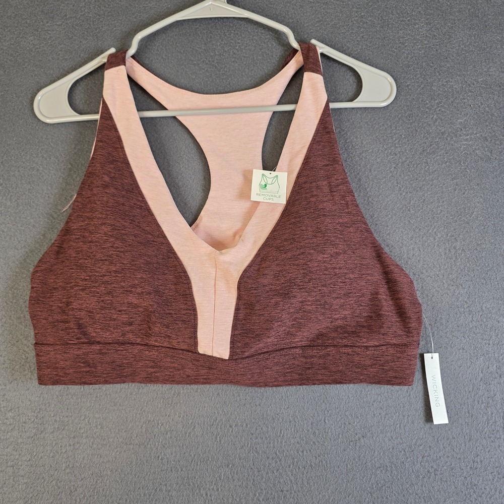 Dip Womens XXL Sports Bra Burgundy Pink Heathered Wicking Removable Cups NEW